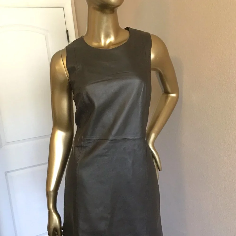 BANANA REPUBLIC Chocolate Brown Leather Dress  NEW! - Picture 4 of 11